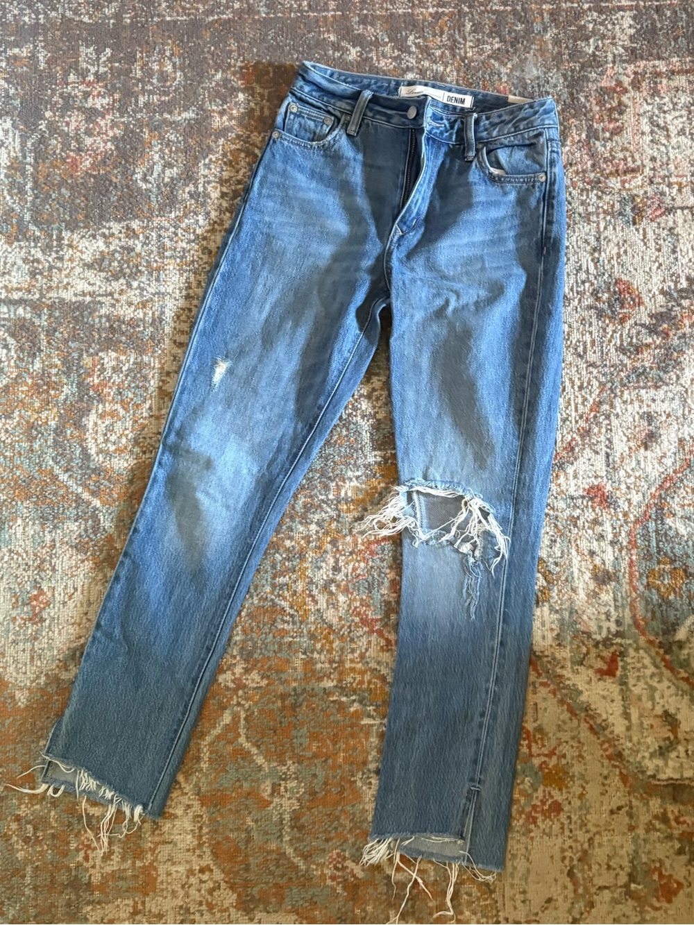Lovers + Friends Light Blue Distressed Straight-Leg Jeans